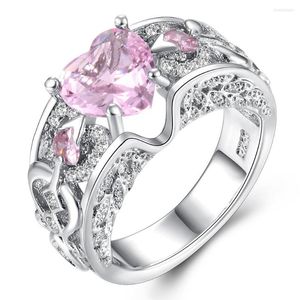 Cluster ringen romantische vrouwelijke prinses wit rood blauw roze licht hart ring zilveren sieraden belofte verloving voor vrouwen