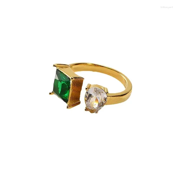 Bagues de cluster Romantique Vert Couleur Cristal Ouvert pour Femmes Filles Accessoires De Mode À La Mode En Acier Inoxydable 316l Bijoux Cadeaux