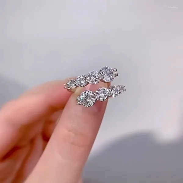 Anelli a grappolo Anello con diamante Moissanite romantico Anello in argento sterling 925 con fascia nuziale per le donne Regalo di gioielli di fidanzamento nuziale