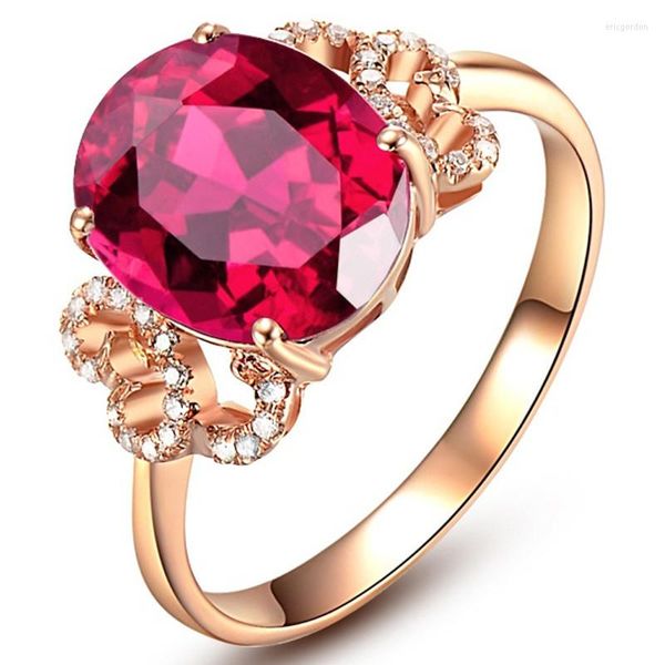 Bagues de Grappe Romantique Cristal Rouge Rubis Pierres Précieuses Diamants Pour Femmes 14k Or Rose Couleur Bijoux Bague Bijoux Beauté Accessoires Cadeaux