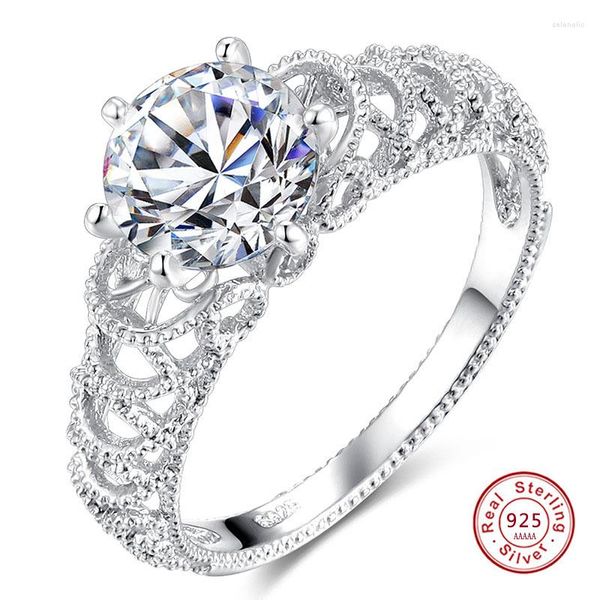 Anillos de racimo romántico Color plata infinito amor para siempre círculo redondo claro CZ anillo de dedo para mujeres boda joyería hueca