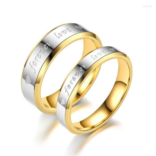 Anillos de racimo romántico anillo de pareja de acero inoxidable para hombres y mujeres grabado para siempre amor boda compromiso aniversario joyería