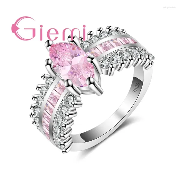 Anillos de clúster romántico dulce rosa dhinestone dedo ancho boho estilo sólido 925 joyería de marca de plata esterlina para mujeres