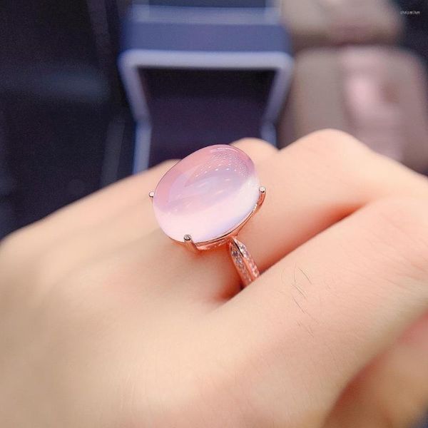 Anneaux de cluster Rose Gold 925 Sterling Silver Cabochon Quartz Bague Naturel Rose Engagement