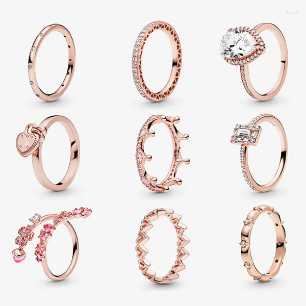 Cluster Rings Rose Gold Series Ring Pan MET Style Creative Crown Retro Temperament Full Diamond Personnalisé Saint Valentin 925 Fine