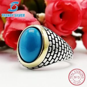 Cluster Rings Or Rose Argent 925 Fine Jewelry Homme Hommes Accessoires Turquoise Gemstone Naturel Onyx Agate Vente en gros TRENDY TCR846