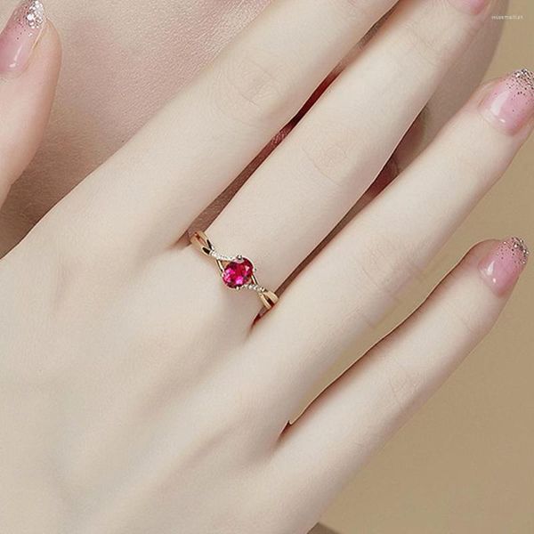 Bagues en grappe ton or rose mode cristal rouge rubis pierres précieuses diamants pour femmes bijoux concis Bijoux Bague fête anniversaire cadeaux