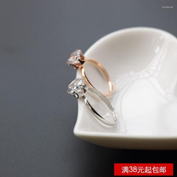 Cluster Anneaux Rond Artificiel Grand Diamant Brillant Or Rose Anneau D'ouverture Petit Bijoux Pour Les Amoureux Yiwu Marchandise En Gros Exquis