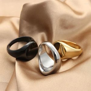 Clusterringen Ronde Band Flat Top Heren Dames Signet Ring Goud Kleur Roestvrij Staal Vintage Rustieke Vrouwelijke Sieraden