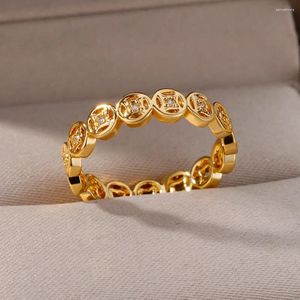 Bagues de cluster pièce ronde pour femmes hommes couleur or bague en acier inoxydable 2024 tendance mariage esthétique bijoux Anillos Mujer