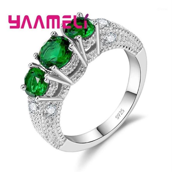 Bague en argent sterling 925 avec pierre de cristal ronde, blanc, rouge, bleu foncé, vert, violet, cadeau de la Saint-Valentin pour mariage Sample299R