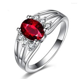 Anillos de racimo corte redondo rojo CZ Color plata anillo de joyería tamaño 6-10 boda para mujer regalo Jz167 Claddagh Anel Feminino