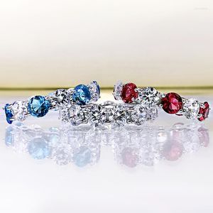 Cluster ringen ronde rij diamanten ring duiven duif ruby ​​Europese en Amerikaanse mode S925 zilvergouden vergulde 50 minuten brede imitatie FEM