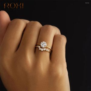 Cluster Ringen ROXI 925 Sterling Zilver Ronde Of Golf Wit Kristal Voor Vrouwen Mannen Maat 6 7 8 Bruiloft Verloving sieraden Bague Femme