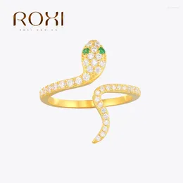 Cluster anneaux ROxi Green Eyes Snake Ouverture pour les femmes filles 925 BILLET DE MARIAGE D'ARRGE STERLING ANNALOS ANILLOS MUJER GOLD