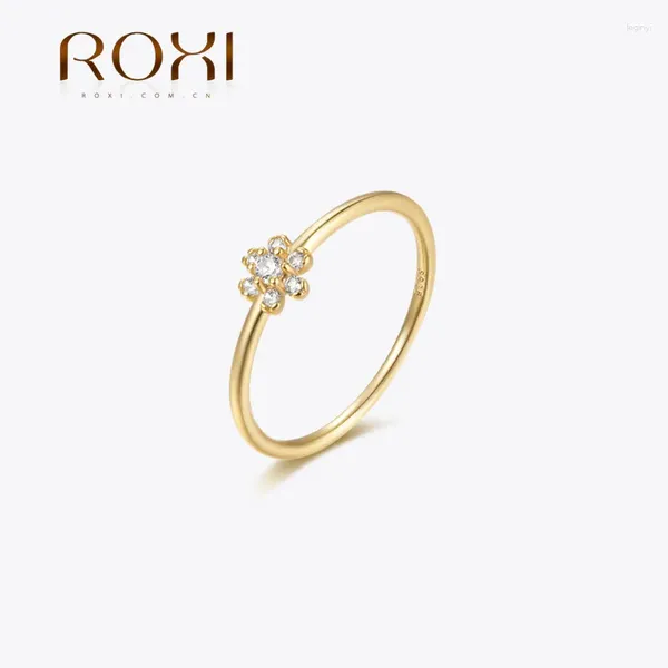 Anneaux de cluster ROXI INS Style Simple Doigt 925 Sterling Argent Pour Femmes Pétales Zircon Dames De Mariage Bague De Fiançailles Cadeau