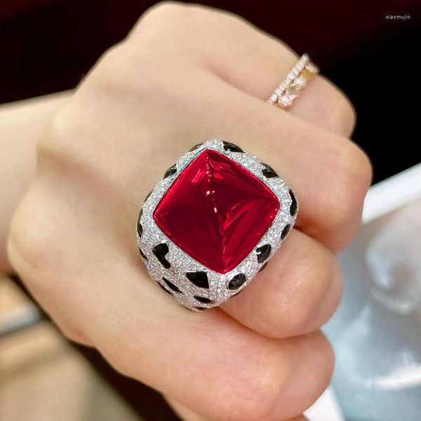Cluster Rings Royal Sapphire Domineer Red Diamond Leopard Print Big Sugar Tower Emerald 17ct Luxury Full Open Ring Party Birthday Gift