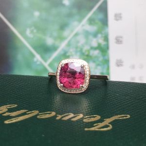 Cluster ringen rubelliet ring fijne sieraden puur 18k gouden natuurlijke toermaline 2ct edelsteen diamanten geschenk vrouwelijk voor vrouwen