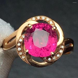 Clusterringen Rubillietring Fijne sieraden Puur 18 K Goud Natural Rubi Tourmaline 2.65CT Gemstone Diamond Gift Vrouw voor vrouwen