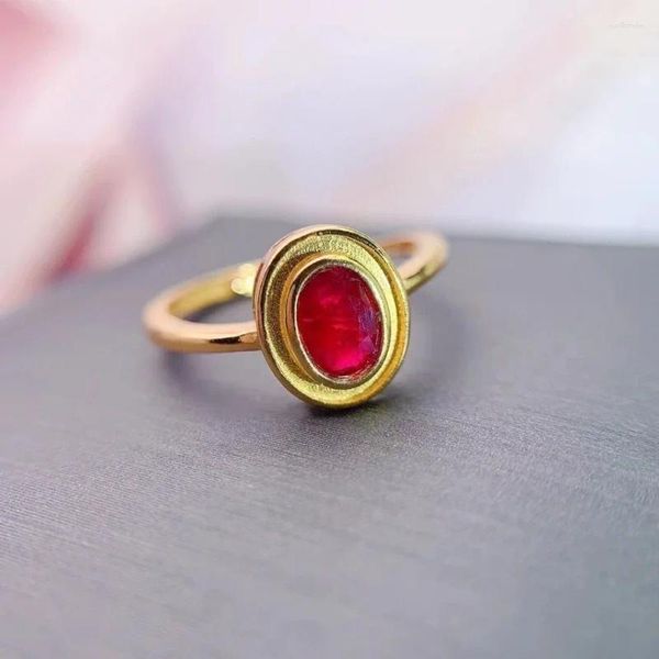 Bagues de cluster Ruby Bague de fiançailles pour femme 4mm 6mm Argent naturel 3 couches Plaqué or 18 carats 925 Bijoux