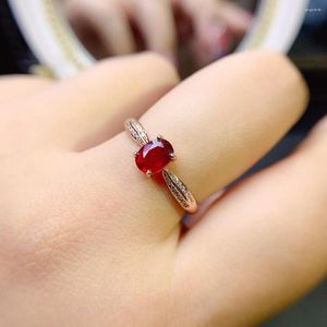 Cluster anneaux de fiançailles rubis sterling argent 925 atmosphère simple de femmes bijoux de pierres gemmes premium
