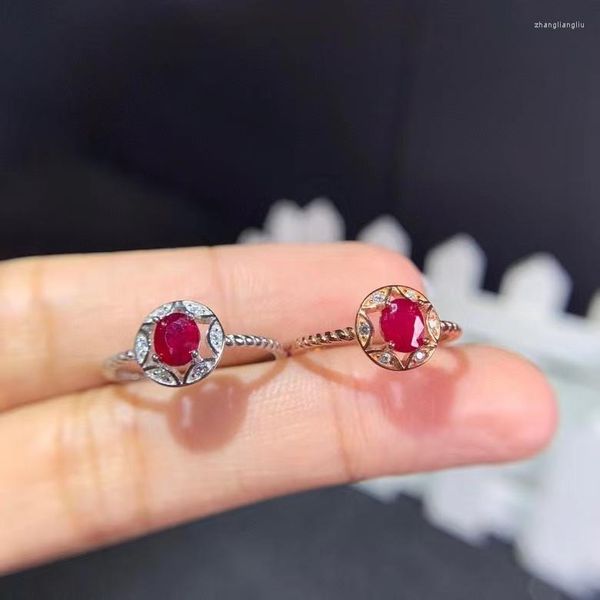 Cluster Anneaux Ruby Gemstone Anneau Pour Femmes Bijoux Gemme Naturelle Réel 925 Argent Plaqué Or Fête D'anniversaire Cadeau Pierre De Naissance