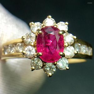 Bagues de Grappe Bague Rubis Bijoux en Or Pur 14 K Vrai Diamant Rouge Naturel 0.95ct Anniversaire Femme Pour Femme Fine