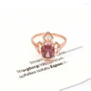 Bagues de cluster Russe 585 Purple Gold Costume Smoky Stone Bague Plaqué 18K Rose Style Western pour les femmes