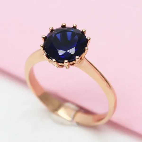 Anillos de racimo ruso 585 Zijin chapado en oro 14k anillo de piedra azul regalo para la esposa alta personalidad simple sentido de la moda del diseño femenino