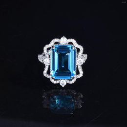 Anillos de racimo RUZZALLATI Vintage princesa lindo CZ piedra dedo anillo plata Color mar azul Cubic Zirconia para mujer joyería