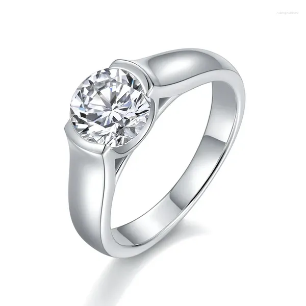 Bagues de cluster S-misss 1.5ct Coupe ronde Moissanite Diamant Engagement pour les femmes 925 Sterling Silver Bridal Wedding Band Bezel Réglage
