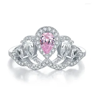Clusterringen S Sier Ring Kroon Roze Prinses Stijl 4 6 Diamanten Gekroond Modeontwerp