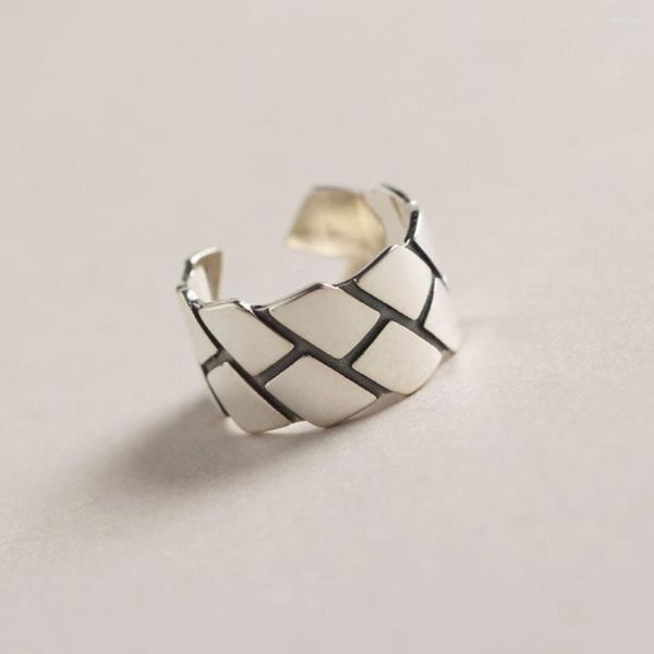 Anillos de racimo S925 Chic Bloque geométrico apilable coreano minimalista antiguo 925 plata esterlina retro punk hip hop abierto