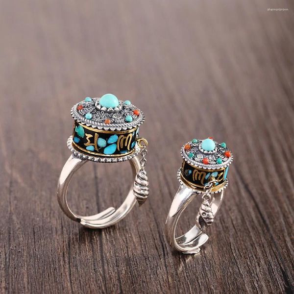 Anillos de racimo S925 Pareja Turquesa Anillo giratorio Diseño Vintage Hombres y mujeres Joyería R19