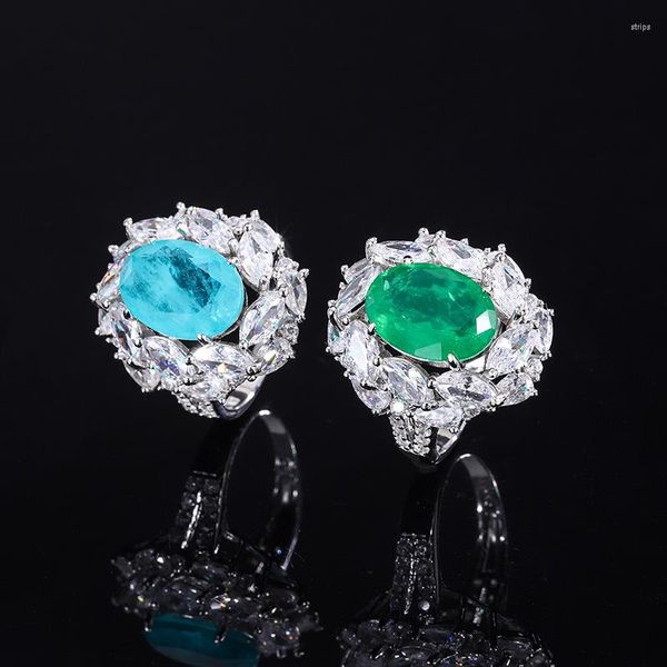 Bagues de grappe S925 Full Body Silver Color Treasure Imitation Palaiba Emerald Dan Shaped 10 14 Bikou Bracelet Ring