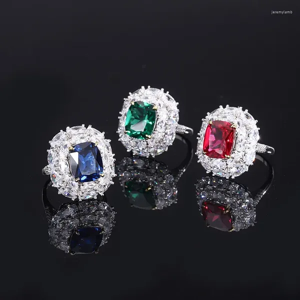 Bagues de cluster S925 Full Body Silver Couleur Bijoux Emerald Blue Trésor Rouge Séparation Bague 10