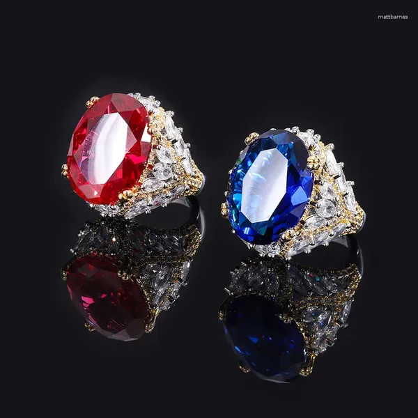 Cluster anneaux S925 corps plein argent tiktok trésor rouge séparation de couleur de couleur tempérament de luxe