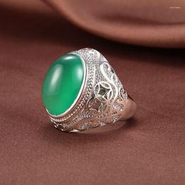 Cluster ringen S925 Pure Silver Agate Jade Ring Natural Emerald Myelin Ruby Men's and Women's Openings