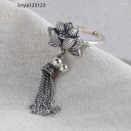 Cluster Ringen S925 Puur Zilveren Sieraden Mode Lotus Kralen Kwastje Hanger Vrouwelijke Modellen Verstelbare Thaise Vrouw Ring