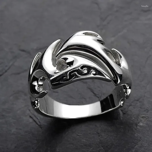 Bagues de cluster S925 Rétro Thai Argent Hommes Tendance Hip Hop Personnalité Unique Bague Flamme Ouverture Fête Cadeau Anniversaire Bijoux