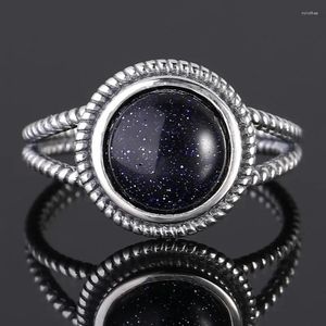 Cluster anneaux S925 Silver 10 mm Round Blue Sandstone Ring Women's Wedding Party Anniversary Fine Jewelry Wholesale