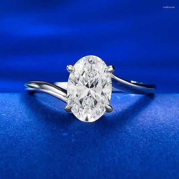 Cluster Anneaux S925 Silver 6 9 Ring ovale en gros pour le diamant simple et élégant des femmes