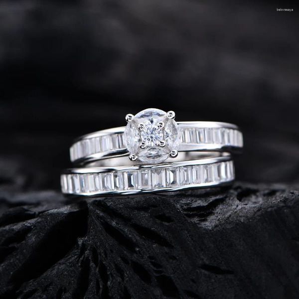 Anillos de clúster S925 Sils Silver Bridal Sets Women Row Diamond Ring Juego Femenino Sparkling 5A Cirón Diseño avanzado Joya de lujo Regalo