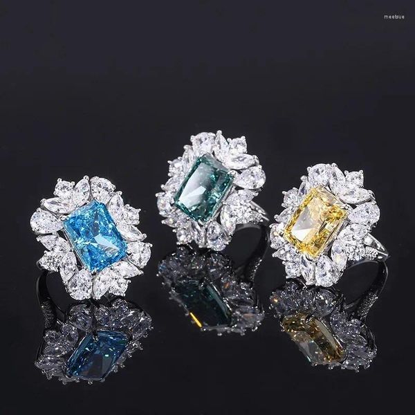 Bagues de cluster S925 Silver Couleur Trésor Haute Carbone Diamant Jaune Pierre principale 10 12 Bijoux de fiançailles pour femmes