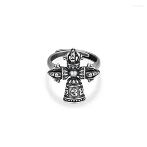 Cluster ringen S925 Silver Cross Pestle Ring voor mannen sieraden zegening zes karakter grote felle mantra amulet vrouwen vinger verstelbaar