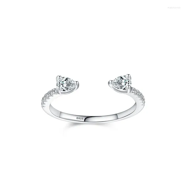 Anillos de racimo S925 Plata Anillo abierto en forma de gota de diamante completo para mujeres en Europa América Diseño de Instagram de lujo ligero