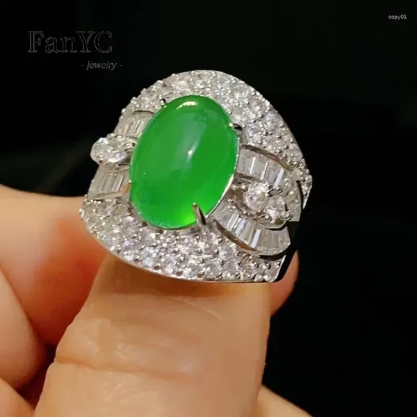 Anillos de racimo S925 Anillo de ágata verde con incrustaciones de plata Moda atmosférica Jade para hombres y mujeres Joyería exquisita Regalo de vacaciones