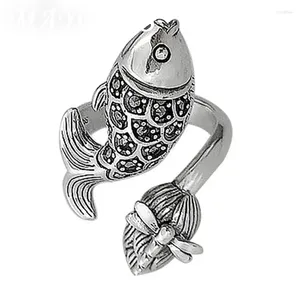 Clusterringen S925 Silver Jewelly Accessoires modieuze en interessante vorm Rich Carp Women Ring retro overdreven persoonlijkheid