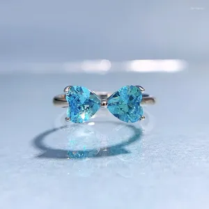 Cluster anneaux S925 Silver Luxury 6 Ring Treasure Blue en forme de coeur Cross Cross Border Instagram mode polyvalent en gros