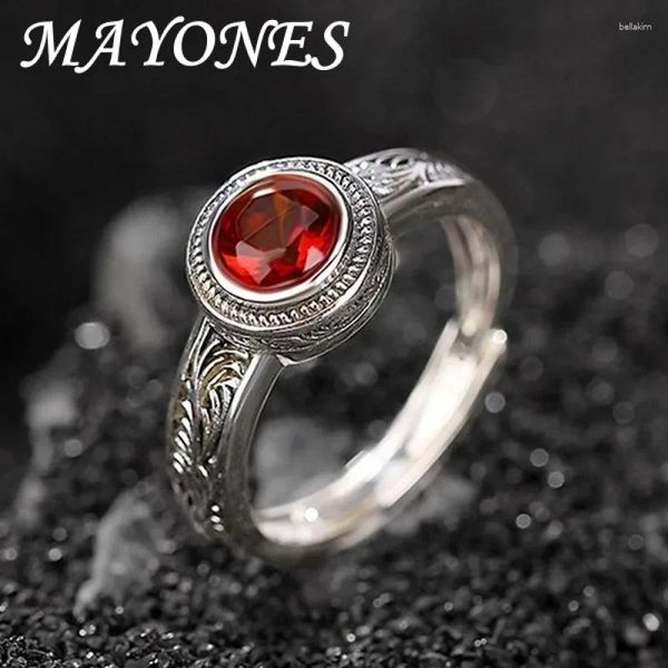 Bagues de cluster S925 Argent Rouge Ambre Motif Bague Pour Femmes Vintage Élégant Haute Qualité Et Style Bijoux En Gros